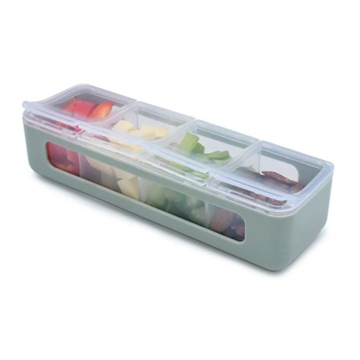 Aranyos snack Melii, 4 rekeszes, műanyag, élelmiszer-biztonságos, könnyen tisztítható, többszínű