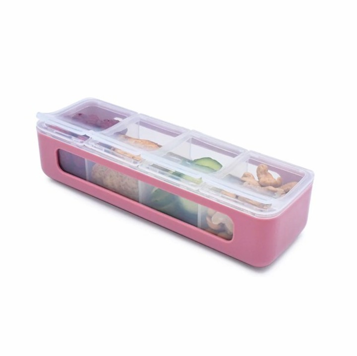 Melii uzsonnásdoboz, 4 rekeszes, műanyag, könnyen nyitható, többszínű