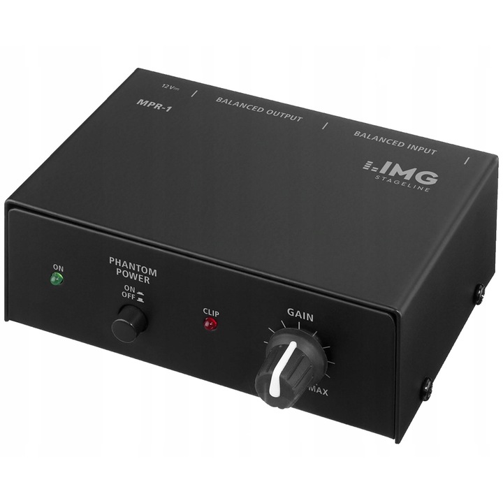 Monacor MPR-1 mikrofon előerősítő, fantomtáppal, 50dB, 113x92x40mm