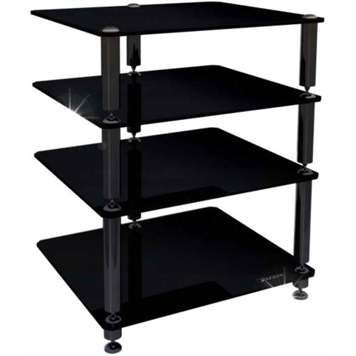 Norstone Bergen 2 audio asztal, 4 polcos, modern design, fekete üveg, 559x709x500mm