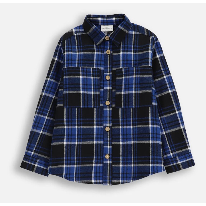 Camasa Coccodrillo baieti, negru/albastru, bumbac, guler cu nasturi, pentru zile racoroase