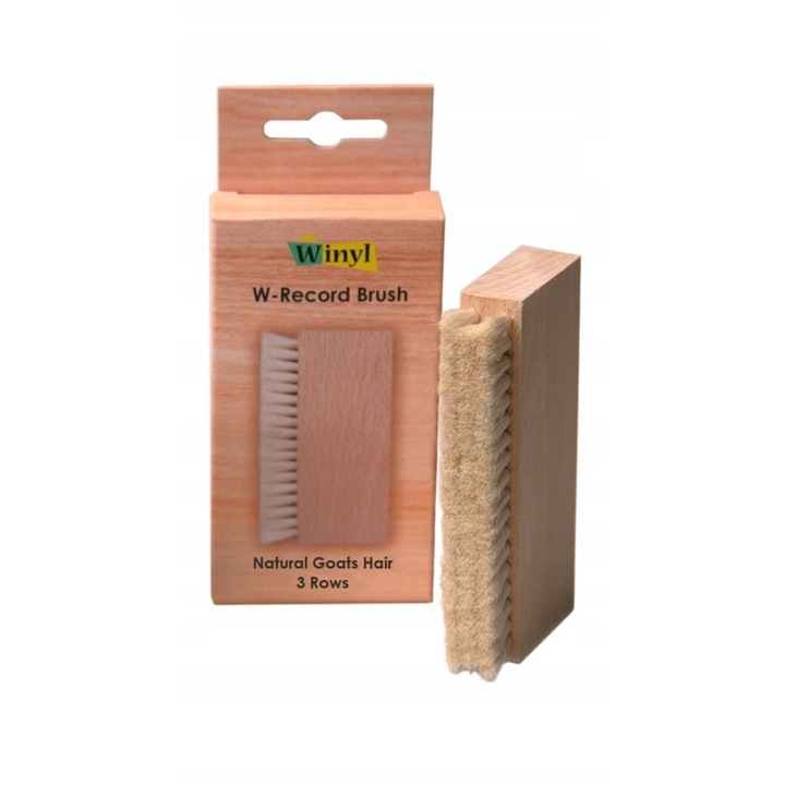 Perie de curatare pentru viniluri Winyl W-Record Brush, par de capra natural, lemn de fag, 15mm, realizata manual