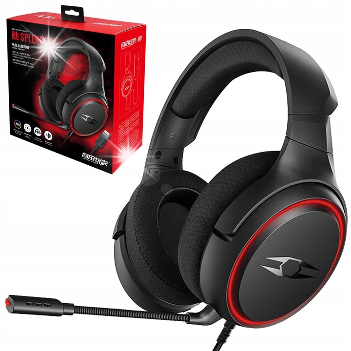 Casti gaming, Takstar, SPLENDOR, Virtual 7.1, negru, cu microfon detasabil