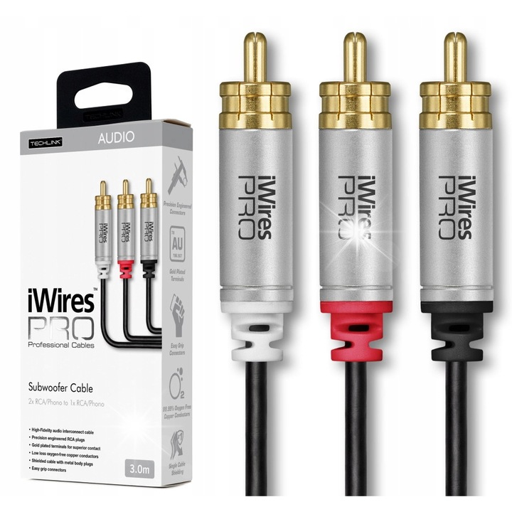 RCA кабели - 1xRCA към 2xRCA, TechLink iWires PRO, 3м, OFC мед, за активни субуфери