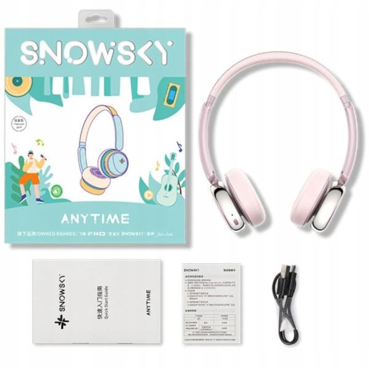 Casti Retro Casti Bluetooth ANC Anytime, roz, 58 ore autonomie, stil retro Y2K ...