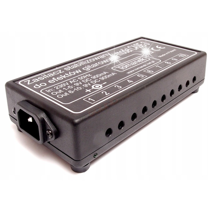 Tomanek CASE-3 9V DC tápegység 10 effekthez, fekete, méretek 170x80x45mm