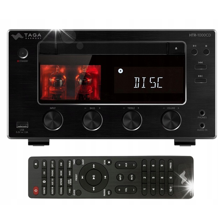 Taga Harmony HTR-1000CD v.3 hibrid sztereó erősítő, CD, Bluetooth, USB, DAB+/FM, 90W, fekete, 140x245x295mm