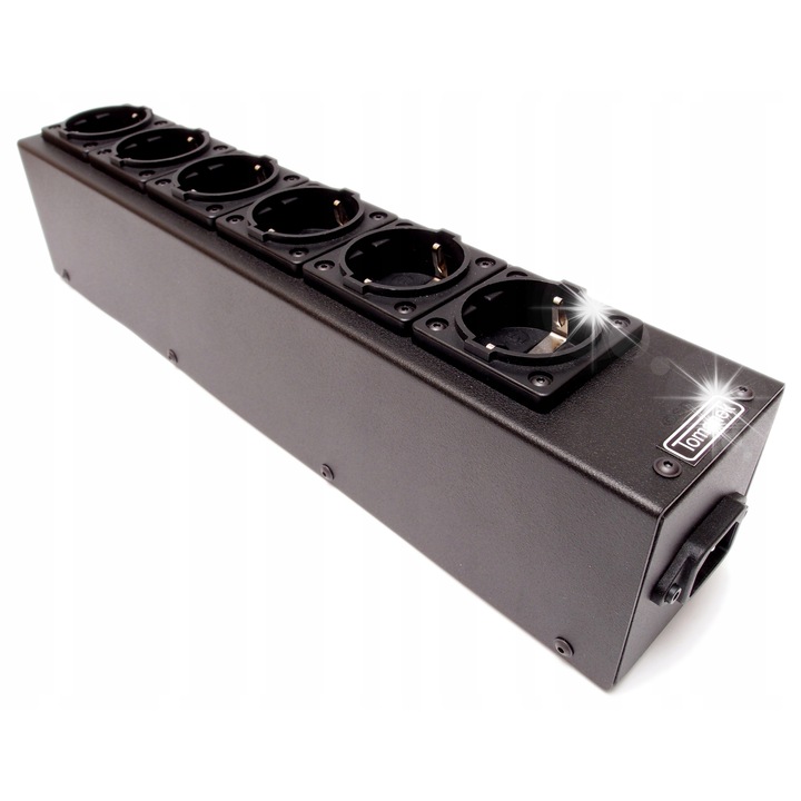 Prelungitor Tomanek TAP 6S+, 6 guri Schuko, cu DC-blocker, negru, 70x90x310mm