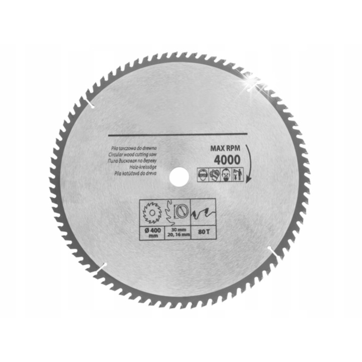 Tarca de taiere pentru lemn Condor 400mm 80T, otel de inalta calitate, 30x400mm