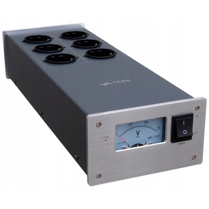 Filtru de alimentare Taga Harmony PF-600, 2 prize, protectie impotriva supratensiunilor, 8.7x14x39.5cm, argintiu