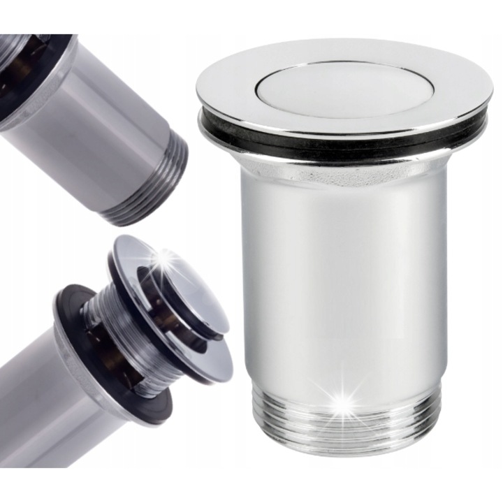 Dop automat pentru chiuveta, mecanism click-clack, crom, diametru 41mm