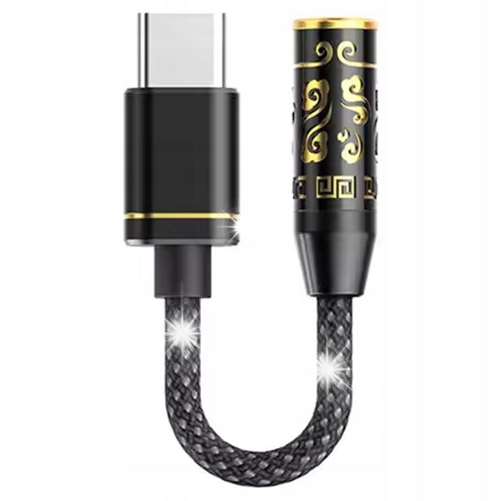Amplificator portabil pentru casti FiiO JIEZI A DAC USB-C 3,5mm, Black Gold, 90mm