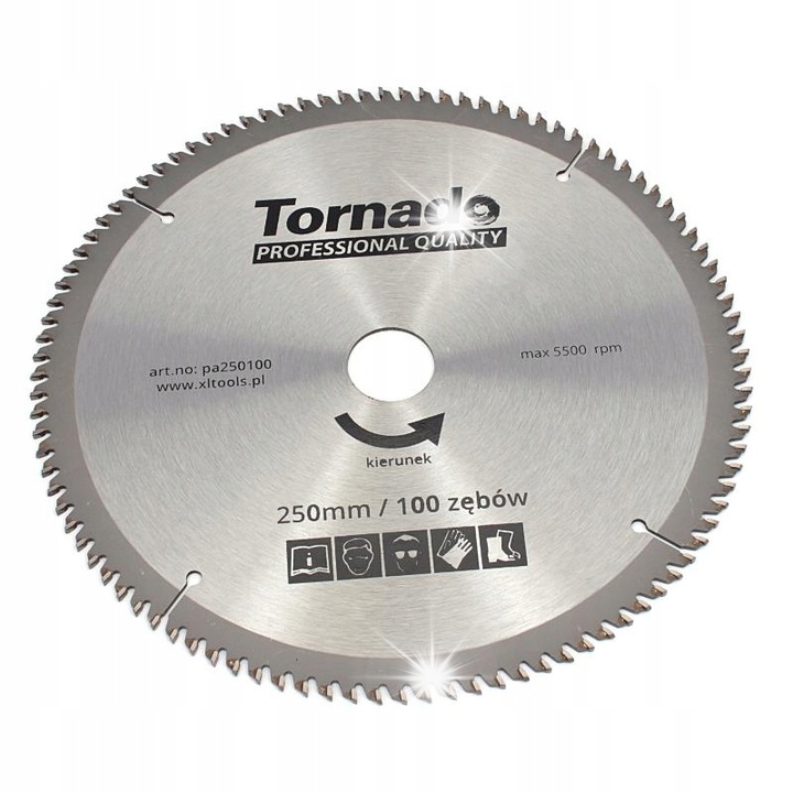 Pila circulara pentru aluminiu Tornado, 250mm, 100 dinti, 30mm, 5500 rpm