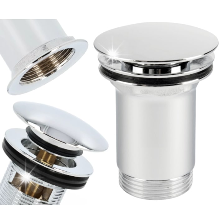 Dop automat pentru chiuveta, mecanism click-clack, crom, diametru 41mm