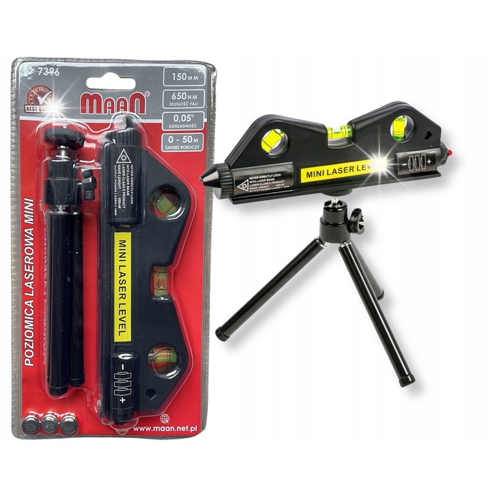 Mini poziomica laser, Maan, set cu stativ, 3 baterii, 7 inch, 50m