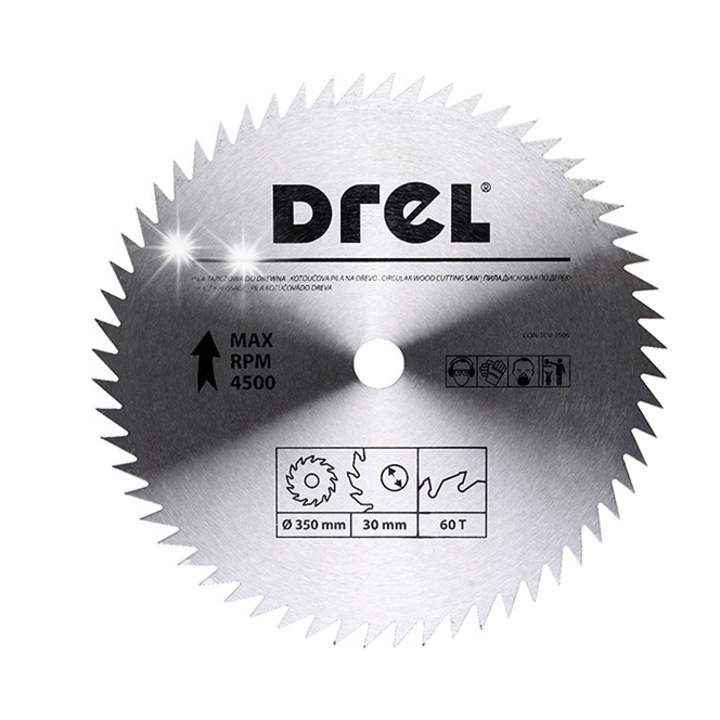 Pila circulara Drel 350mm x 60 dint, pentru lemn, set