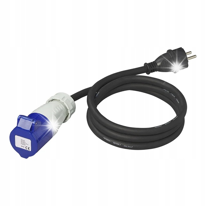 Adaptor camping 230V -> CEE 16A, cablu neopren 150cm, impermeabilitate IP44