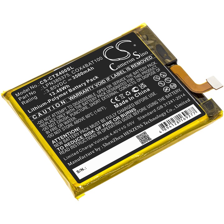 Cameron Sino CS-CTX400SL mobil akkumulátor Li-Polymer 3500mAh, fekete, 69.80x55.90x5.65mm