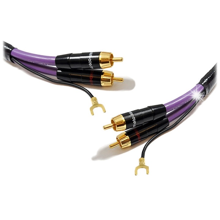 Cablu gramofonului Melodika Purple Rain 2xRCA Phono cu impamantare, 1,5m, violet si negru