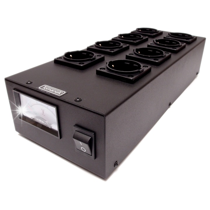 Prelungitor Tomanek TAP8, 8 prize Schuko, DC-Blocker, negru, 93x145x370mm