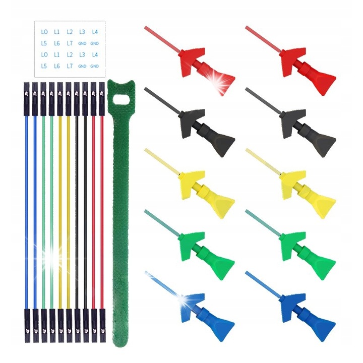 Set cabluri de masurare pentru Arduino, 10 carlige colorate, 10 fire colorate, 30cm