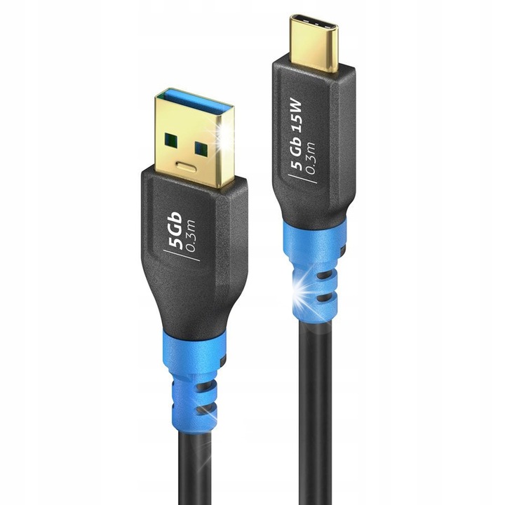 PureLink FlexInstall USB-C – USB-A kábel 0,3m 5Gbps 3A/5V, fekete