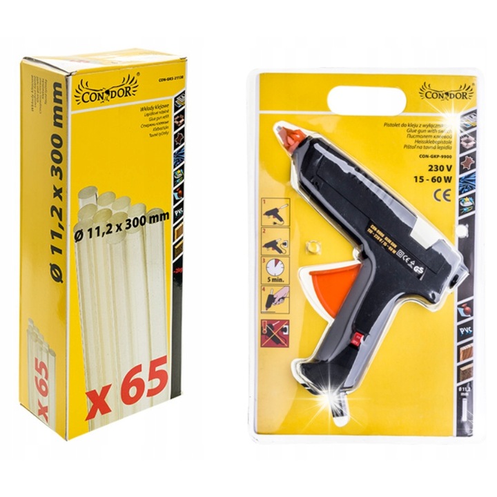 Pistol de lipit, DRL, 60W, set 65 buc. wklady, 11,2mm x 300mm, 230V, 190°C
