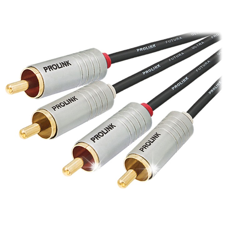 Аудио кабел 2 RCA - 2 RCA Prolink Futura Slim, 3м, с 24k позлатени конектори, OFC медна сърцевина