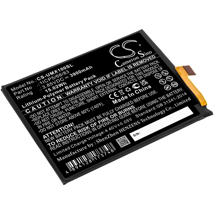 Cameron Sino Li-Polymer 3900mAh mobiltelefon akkumulátor, fekete, 83.30x65.10x4.30mm