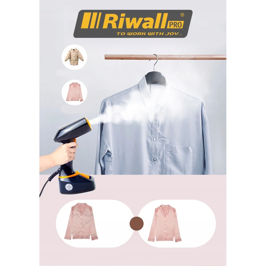 Parownica Riwall RX-01, 7 in 1, 1700W, abur continuu, rezervor 320ml, neagra cu portocaliu