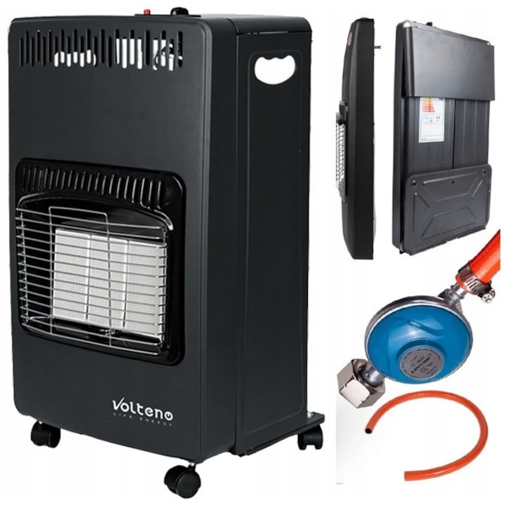 Volteno hordozható gázüzemű hősugárzó, 4.2kW, 65m2, fekete, reduktorral és tömlővel