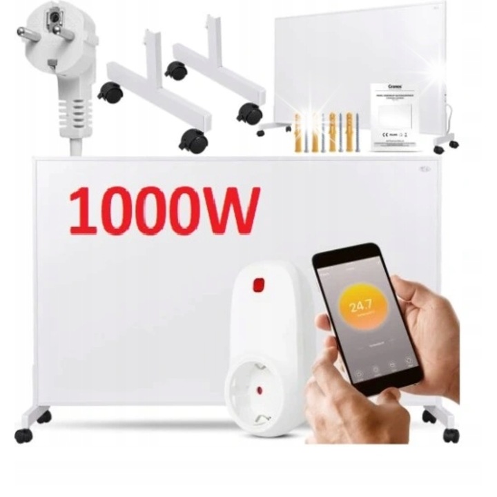 Panou de incalzire Cronos P1000, 1000W, alb, dimensiuni 120x60cm, cu termostat WiFi, set complet