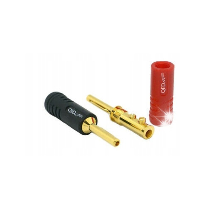 Conectori banana QED, set 4 buc, rosu/negru, 24k aur, 4mm