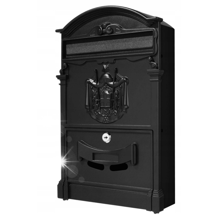 Cutie postala Steelfence, model SN3663-1, neagra, 41x24x7,6cm, cu inchidere si 2 chei, retro
