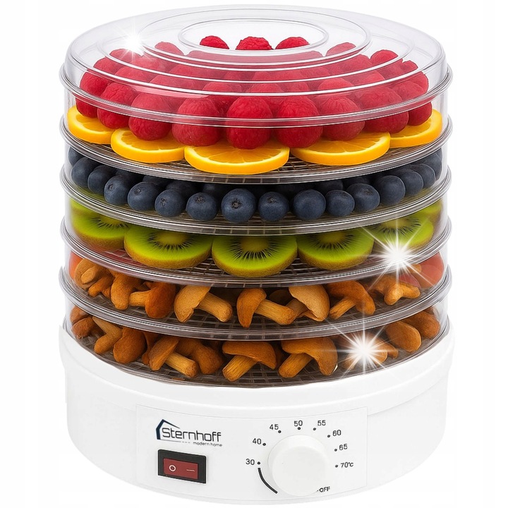 Deshidrator Sternhoff 5 tavi, 600W, alb, reglare temperatura 35-70°C