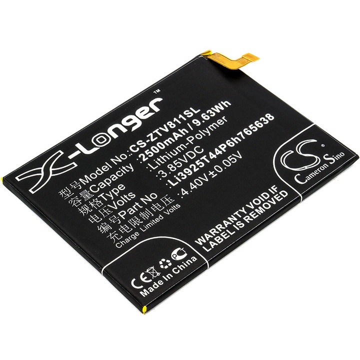 Cameron Sino CS-ZTV811SL Li-Polymer mobiltelefon akkumulátor 2500mAh, fekete, 75.58x55.88x3.55mm