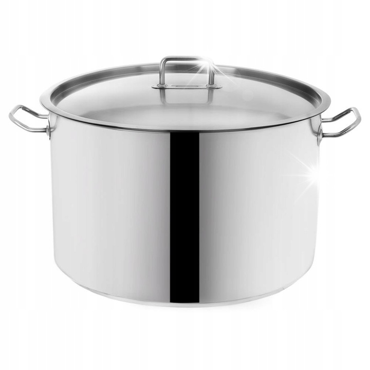 Oala din otel inoxidabil Orion, 40cm, 30L, cu capac, argintie, set