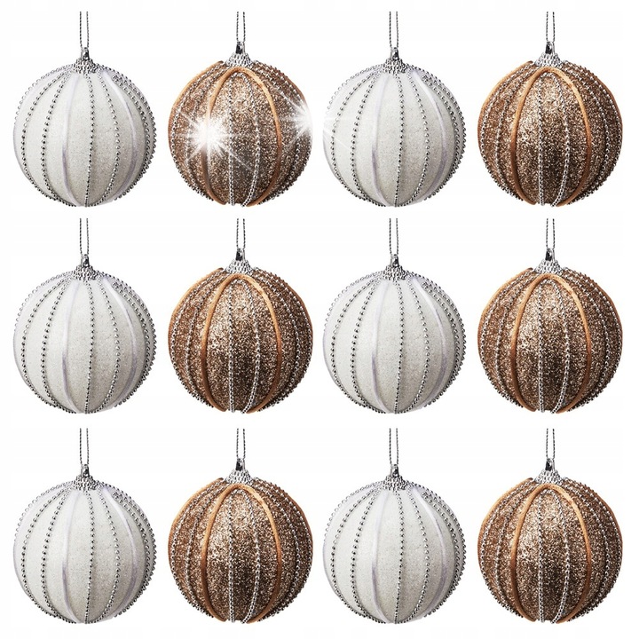 Set 12 globuri de Craciun Koopman, albe, sampanie, netacute