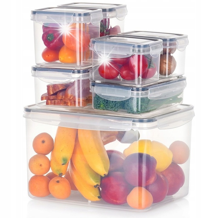 Set 7 cutii alimentare transparente, Vilde, diverse dimensiuni, cu capac etans, 13x9,5x10cm - 29x22x18cm