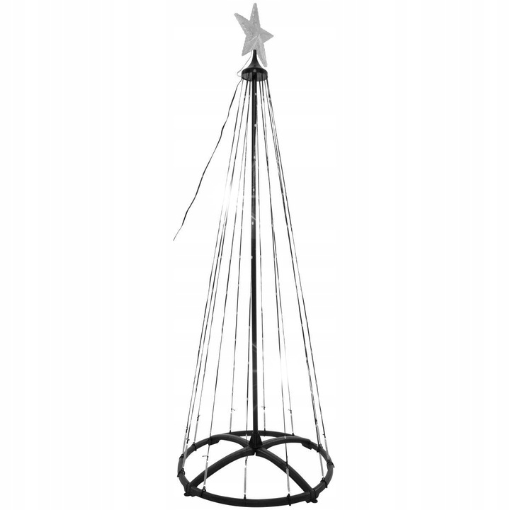 Brad decorativ luminat pentru exterior, gradina, cu lumini si varf, 150 cm