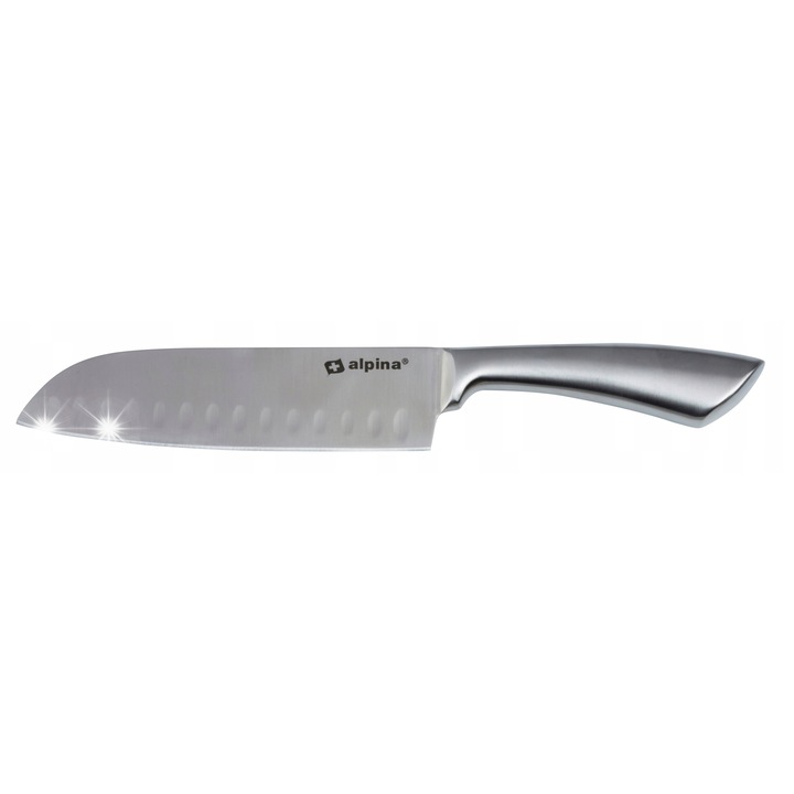 Cutit Santoku, Alpina, 31cm, otel inoxidabil, argintiu