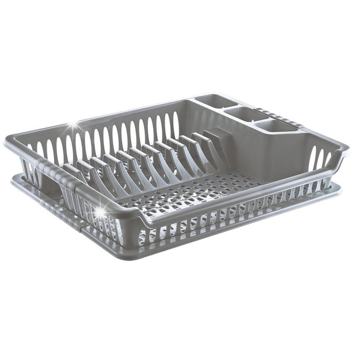 Scurgator vase Orion, gri, 46x37cm, cu tava detasabila, capacitate pentru 12 farfurii