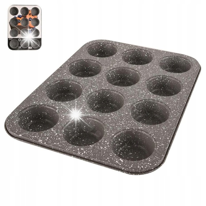 Tava de copt pentru 12 briose, Orion, 6,5cm, gri, 35x26,5x3cm