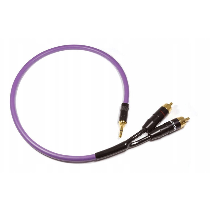 Аудио кабел Melodika, 3,5мм - 2 RCA, 0,5м, с медна OFC сърцевина 99,99%, тройна защита, лилав