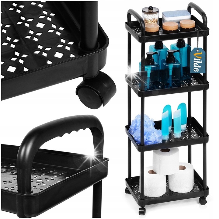 Vilde mobil polc görgőkön, 4 szintes, 30x21x86cm, fekete