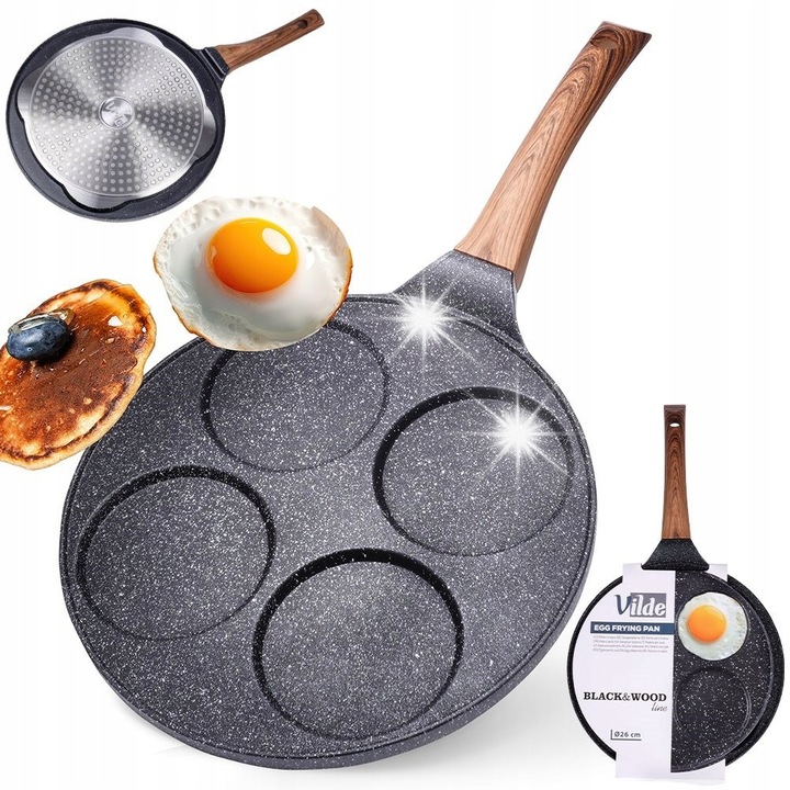Tigaie Vilde Black&Wood, 26cm, neagra, din aluminiu, pentru oua, clatite, set