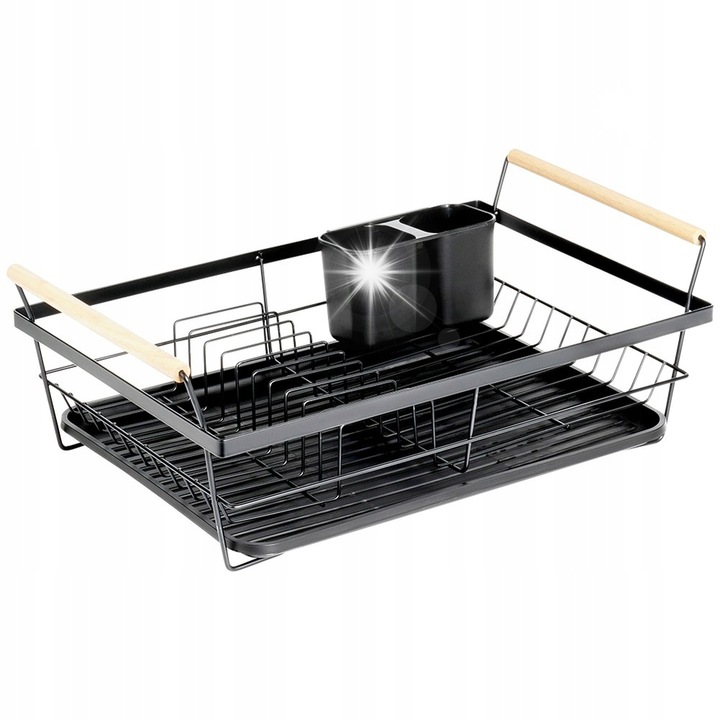 Scurgator vase cu manere din lemn, 50,5x33x18cm, negru, capacitate mare