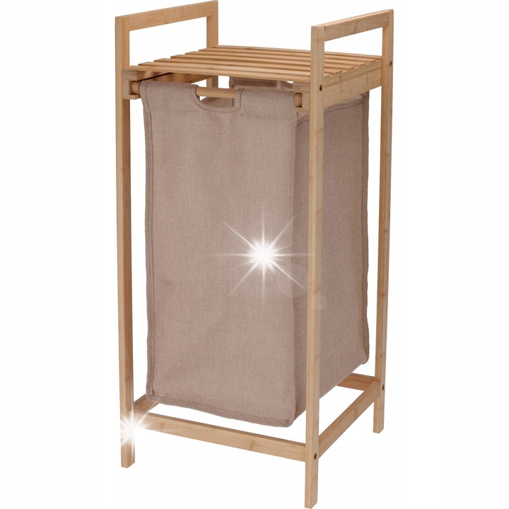 Cos de rufe din bambus, Home Styling Collection, 45L, 33x33x73cm, culoare bruna, cu suport pentru depozitare