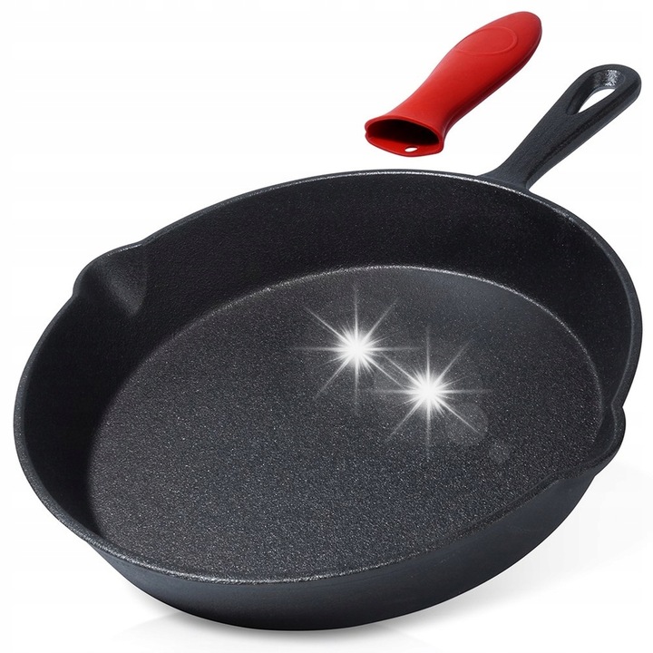 Tigaie din fonta Vilde, 25 cm, neagra, cu capac de silicon inclus, pentru gatit pe gaz, electric si inductie