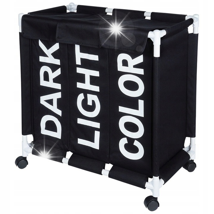 Cos de rufe Vilde, 3 compartimente, 137L, 60,5x35x65cm, negru